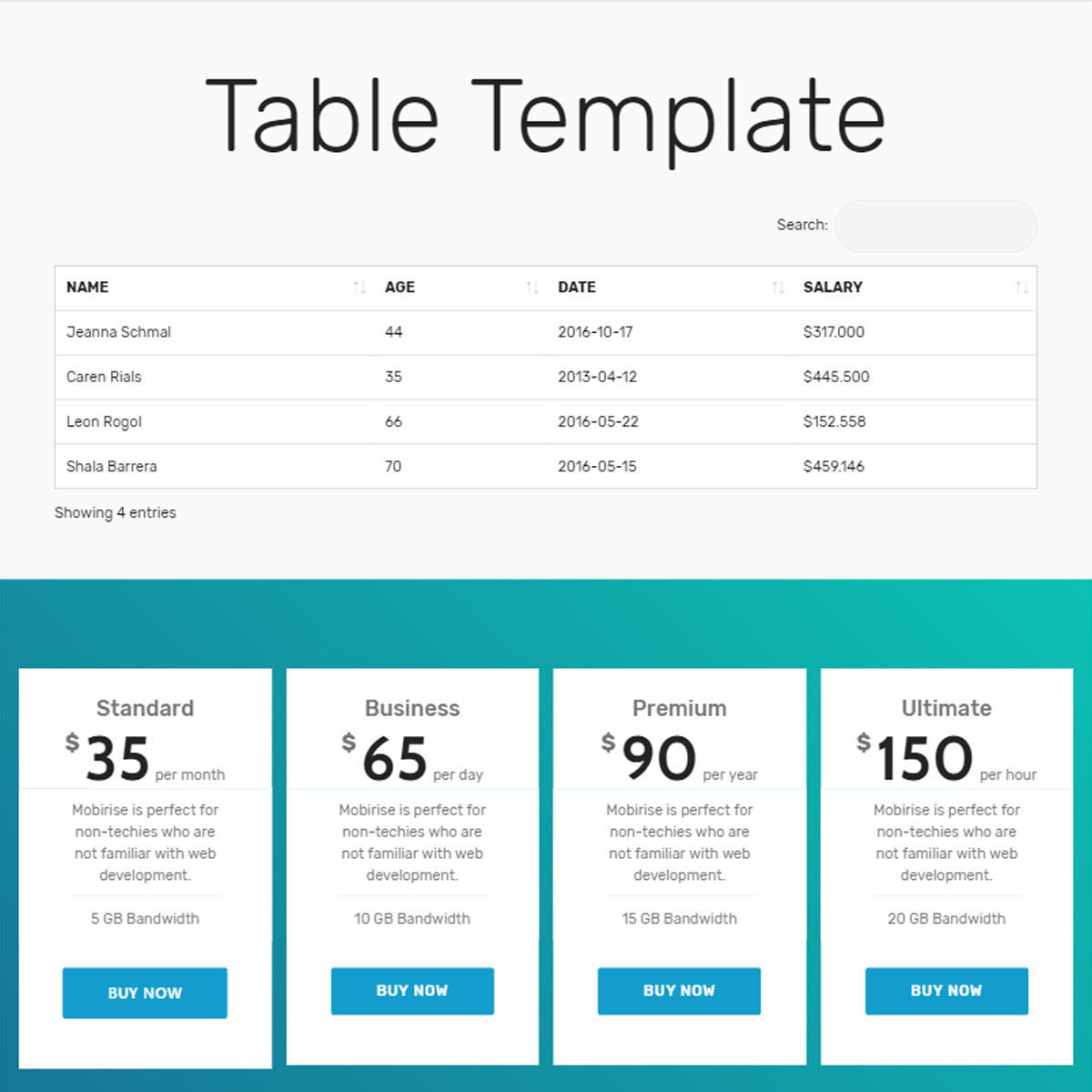 Mobile Bootstrap  Table  Templates